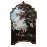 A LARGE 19TH CENTURY OIL ON CANVAS Continental romantic landscape, with figures and horses, signed
