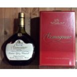 ARMAGNAC, A CASED BOTTLE OF BRANDY White label marked 'Hors D'Age 70cl', in red outer box.