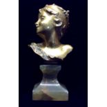 RAOUL FRANCOISE LARCHE, 1860 - 1912, A GILT BRONZE BUST Classical young girl wearing a coronet,