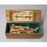 MILLIKIN & LAWLEY, A LATE 19TH CENTURY PART REAL HUMAN MEDICAL SKELETON IN ORIGINAL PINE BOX. (h