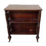 A 19TH CENTURY MAHOGANY DOUBLE SIDED OPEN BOOKCASE TABLE With turned spindles and fluted columns,