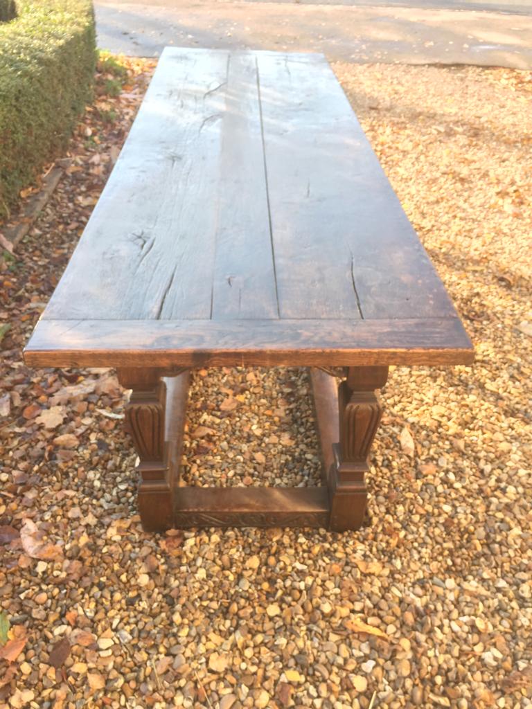 AN 18TH CENTURY AND LATER OAK REFECTORY TABLE With plank top, raised on square tapering and fluted - Image 6 of 6