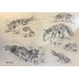 WILLIAM TIMYM, 1902 - 1990, A 20TH CENTURY CHARCOAL DRAWING Study of foxes, signed lower left and