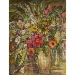 AN EARLY 20TH CENTURY OIL ON CANVAS Still life, flowers in a vase, indistinctly signed lower right