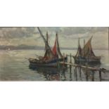 ANDRÉ BERONNEAU, FRENCH, 1896 - 1973, OIL ON CANVAS Marine scene, fishing boats on a mooring, with