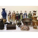 A COLLECTION OF VARIOUS ITEMS To include statues six wives of Henry VIII, ivorine statues,