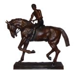 AFTER ISIDORE BONHEUR, 1827 - 1901, A LARGE 20TH CENTURY BRONZE STATUE Horseback jockey, raised on a