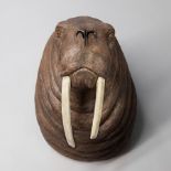 A RARE 20TH CENTURY IMITATION WALRUS HEAD. (h 60cm x w 45cm x d 55cm)