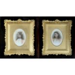 A PAIR OF EDWARDIAN OILS ON OPALINE GLASS Portraits of young ladies, double framed and glazed,