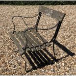 A MID 20TH CENTURY TEAK AND WROUGHT IRON GARDEN OPEN ARMCHAIR With scroll work arms and legs. (