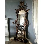 A MAGNIFICENT LATE 19TH CENTURY ANTIQUE BLACK FOREST ANTLERS STANDING MIRROR. (h 215cm x w 72cm x