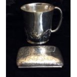 AN EARLY 20TH CENTURY SILVER CHRISTENING MUG Having applied decoration to base, hallmarked