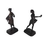 MARCEL DEBUT, 1865 - 1933, A PAIR OF BRONZE FIGURES Cast as male and female fruit sellers, signed to