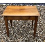 A 19TH CENTURY FRENCH PROVINCIAL FRUITWOOD SIDE TABLE With a single drawer, on square tapering