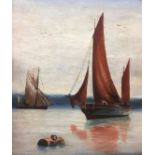 A LATE 19TH/EARLY 20TH CENTURY OIL ON CANVAS, SEASCAPE Two sailing boats, framed. (canvas w 31cm x l
