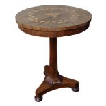 A 19TH CENTURY ROSEWOOD AND FINE FLORAL MARQUETRY INLAID OCCASIONAL TABLE The circular top raised on