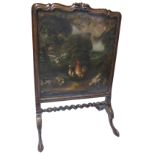 A RARE 18TH CENTURY CARVED WALNUT FRAMED FIRE SCREEN Inserted with a period oil on canvas in the