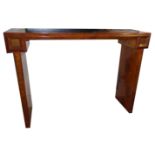 AN ART DECO WALNUT RECTANGULAR CONSOLE TABLE With crossbanded front. (w 120cm x d 37cm x h 86cm)