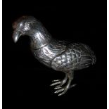 A 19TH CENTURY CONTINENTAL SILVER GAME BIRD FLASK Having a detachable head with embossed decoration,