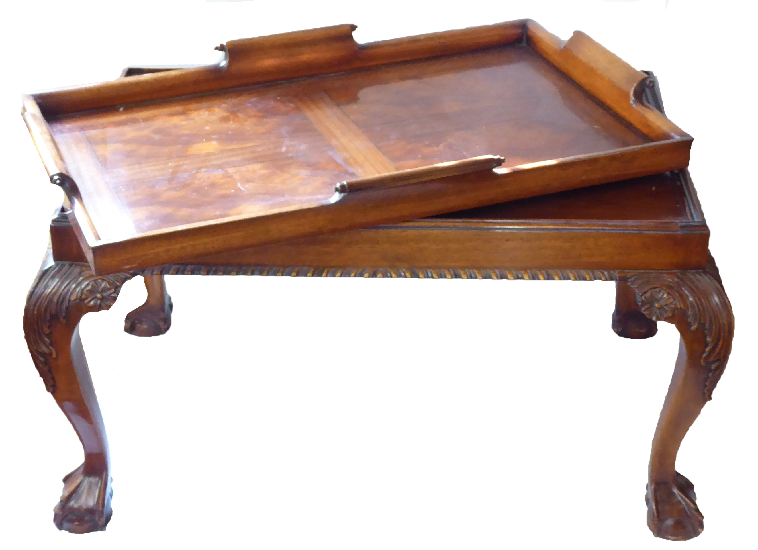 AN 18TH CENTURY DESIGN MAHOGANY TRAY TABLE With four scroll handles, raised on cabriole legs - Image 2 of 2