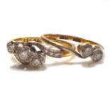 TWO VINTAGE 18CT GOLD AND DIAMOND RINGS To include a three stone ring with graduation stones and a