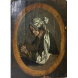 A 17TH/18TH CENTURY OIL ON PAPER LAID TO PANEL Portrait of a woman, bearing indistinct inscription