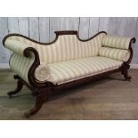 STUNNING ANTIQUE FINE QUALITY SCROLL END UPHOLSTERED SOFA WITH BRASS DECORATION Measurements: