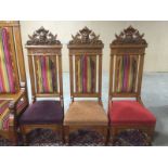 SET OF 6 CARVED OAK UPHOLSTERED CHAIRS