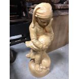 LARGE COMPOSITE CAST FIGURE OF FRENCH FARMBOY WITH DUCK AND PIGLET H X 77 D X 33 W X 33 CM