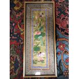 FRAMED CHINESE SILKWORK TAPESTRY OF BIRDS AND LOTUS FLOWER H X 63 W X 27