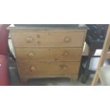 VICTORIAN 3 DRAWER PINE CHEST OF DRAWERS