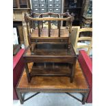 JOB LOT OF TABLES: MAHOGANY HAND CARVED AND POLISHED ANTIQUE STYLE MAGAZINE RACK WITH SINGLE