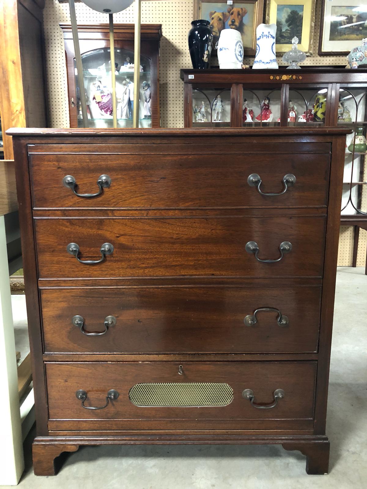 VINTAGE TV / HI-FI CABINET WITH FAUX DRAWER RAISED ON PLINTH MEASUREMENTS: H X 99 D X 53 W X 87 CM