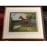 A EQUINE OIL PAINTING STUDY OF A THOROUGHBRED HORSE IN A MEADOW