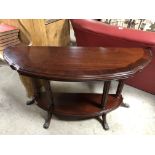 ANTIQUE STYLE MAHOGANY EFFECT, HALF MOON SIDEBOARD WITH BRASS LION CLAW FEET GOOD CONDITION H X 69 D