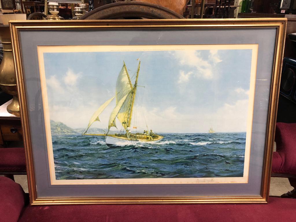 MONTAGUE DAWSON A SIGNED MARINE PRINT SAILBOAT AT FULL TACK