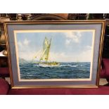 MONTAGUE DAWSON A SIGNED MARINE PRINT SAILBOAT AT FULL TACK