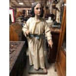 VERY RARE VICTORIAN CHURCH CHAPEL LARGE HAND PAINTED CARVED WOODEN FIGURE OF JESUS TITLED JESUS