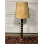 GREEN AND GOLD CARVED AND BULLOUS TURNED VINTAGE FLOOR LAMP WITH SHADE ON BASE MEASUREMENTS: H X 167