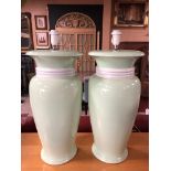 PAIR OF LARGE FLOORSTANDING CERAMIC DECO GREEN LAMPS