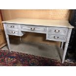 MODERN SHABBY CHIC GEORGIAN STYLE DESK WITH 5 DRAWERS WITH TAPERED LEGS AND BRASS HANDLES H X 75 D X