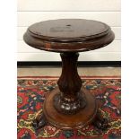 VICTORIAN ADJUSTABLE SOLD ROSEWOOD PIANO STOOL WITH CARVED PEDESTAL BASE RAISED ON CARVED SCROLL END
