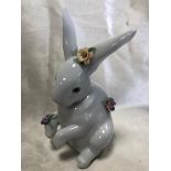 LLADRO SPANISH PORCELAINE ' SITTING BUNNY AND FLOWERS' YEAR 1993 MODEL 6100 GOOD CONDITION