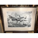 WWII INTEREST A FRAMED AVIATION PRINT OF A LANCASTER BOMBER