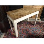 ANTIQUE ORIENTAL KITCHEN TABLE WITH SOLID OAK TOP AND CARVED IVORY COLOURED PAINTED BASE H X 82 D