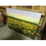 LARGE OIL ON CANVAS OF SUNFLOWERS