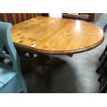 DROP LEAF D END PINE TABLE ON PEDESTAL BASE