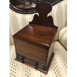 VICTORIAN CARVED OAK CANDLE BOX WITH SINGLE DRAWER WITH TURNED EBONY HANDLES H X 37.5 D X 20 W X