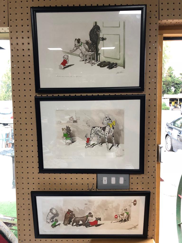 SET OF 3 FRAMED SIGNED PRINTS 'DIRTY DOGS IN PARIS' PRINTS