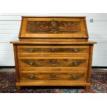 LARGE FINE QUALITY DECO WALNUT THREE DRAWER INLAYED BUREAU WITH BRASS HANDLES COMPLETE WITH FOUR